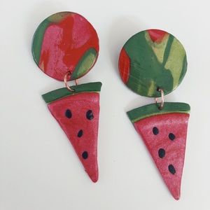 Retro Modern “Watermelon” Polymer Clay Earrings